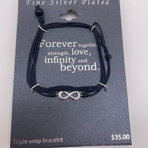4/$20 Silver Plated Infinity Bracelet with Black Cord
